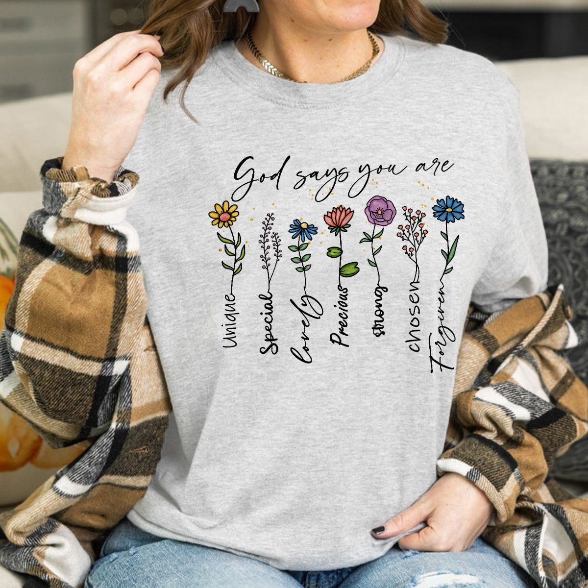 Teesdily | Christian Flowers Shirt, God Says You Are Unique Special Tee Sweatshirt Hoodie Mug, Jesus Lovers Gifts, God Faith Believers Shirt