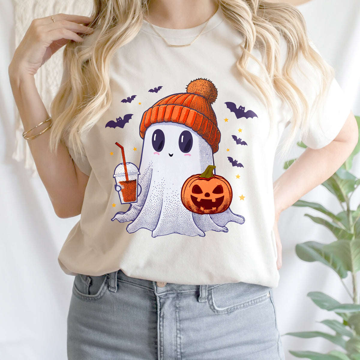 Teesdily | Cute Ghost Halloween Shirt, Happy Halloween Tee Sweatshirt Hoodie, Spooky Vibes Mug, Halloween Gifts Idea