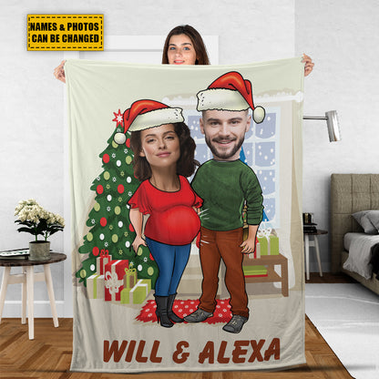 Teesdily | Couple Christmas Custom Blanket With Picture, Christmas Theme Warm Blanket, Customize Blankets With Photos, Funny Christmas Gifts