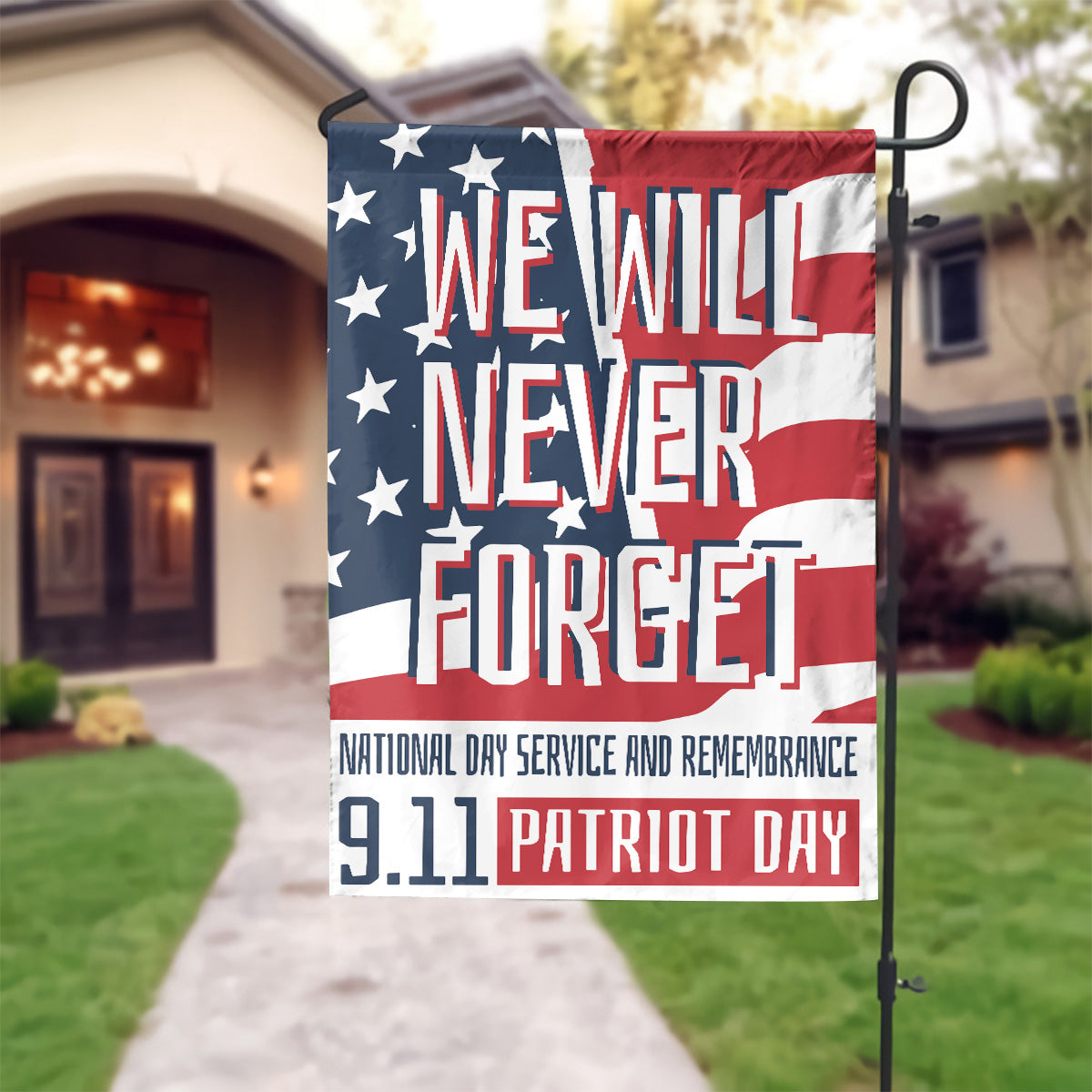 Teesdily | 911 Patriot Day House Flag, We Will Never Forget September 11 Garden Yard Flag, Patriotic Holiday Flag