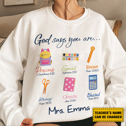 Teesdily | Custom Teacher God Says You Are Shirt, Christian Teacher Sweatshirt Hoodie Mug, Teacher Bible Verse Tee, Teacher Back To School Gifts