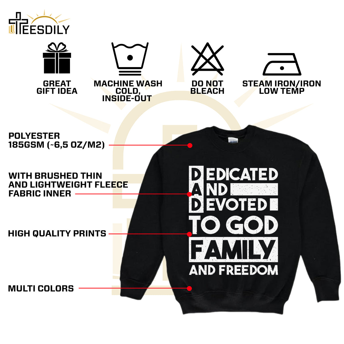 Teesdily | Dedicated And Devoted For God Family And Freedom Jesus Shirt, Dad Shirt, Father's Day Gift, Dad Jesus Shirt Sweatshirt Hoodie Mug