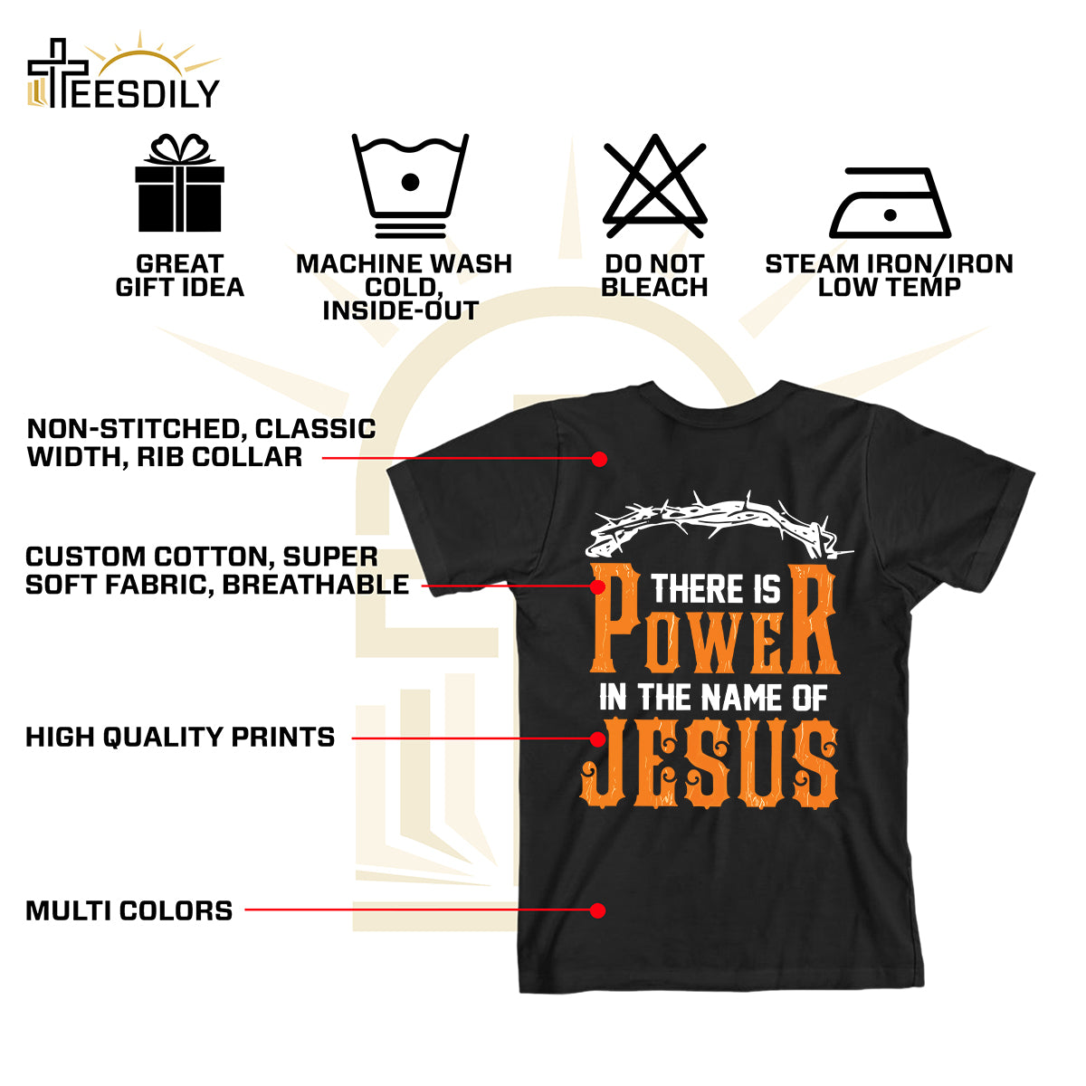 Teesdily | Jesus Crown Shirt, There Is Power In The Name Of Jesus Tee Hoodie Sweatshirt Mug, Christian Gifts, Inspirational Christian Tee