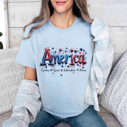 Teesdily | America Shirt, Freedom Brave Independence Power, Indepdence Day Sweatshirt Hoodie, American Pride Gifts Mug