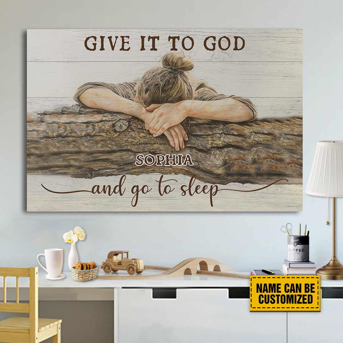 Teesdily | Customized Sleeping Girl Jesus Christ Poster, Give It To God And Go To Sleep Canvas Art, Jesus Lover Xmas Gift