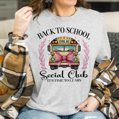 Teesdily | Back To School School Bus Shirt, Back To School Social Club It's Time To Learn Tee Hoodie Sweatshirt Mug Teacher