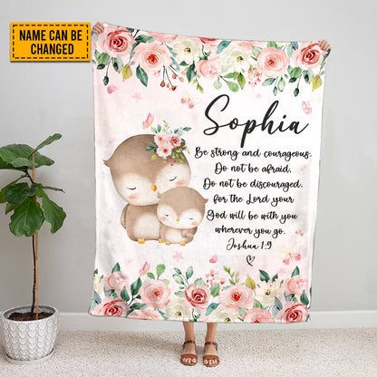 Teesdily | Owl Mom And Kid Personalized Fleece Blanket, God Verse Baby Blanket Gift, Baby Toddler Blanket, Floral Nursery Decor, Baby Shower Gifts