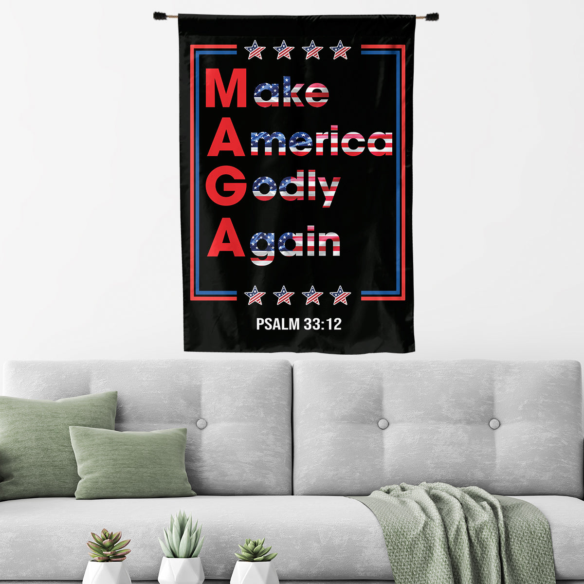 Teesdily | Make America Godly & Again Psalm 33:12 House Flag, Patriotic American Garden Flag, Patriot Outdoor Garden Decor, Christian Gifts