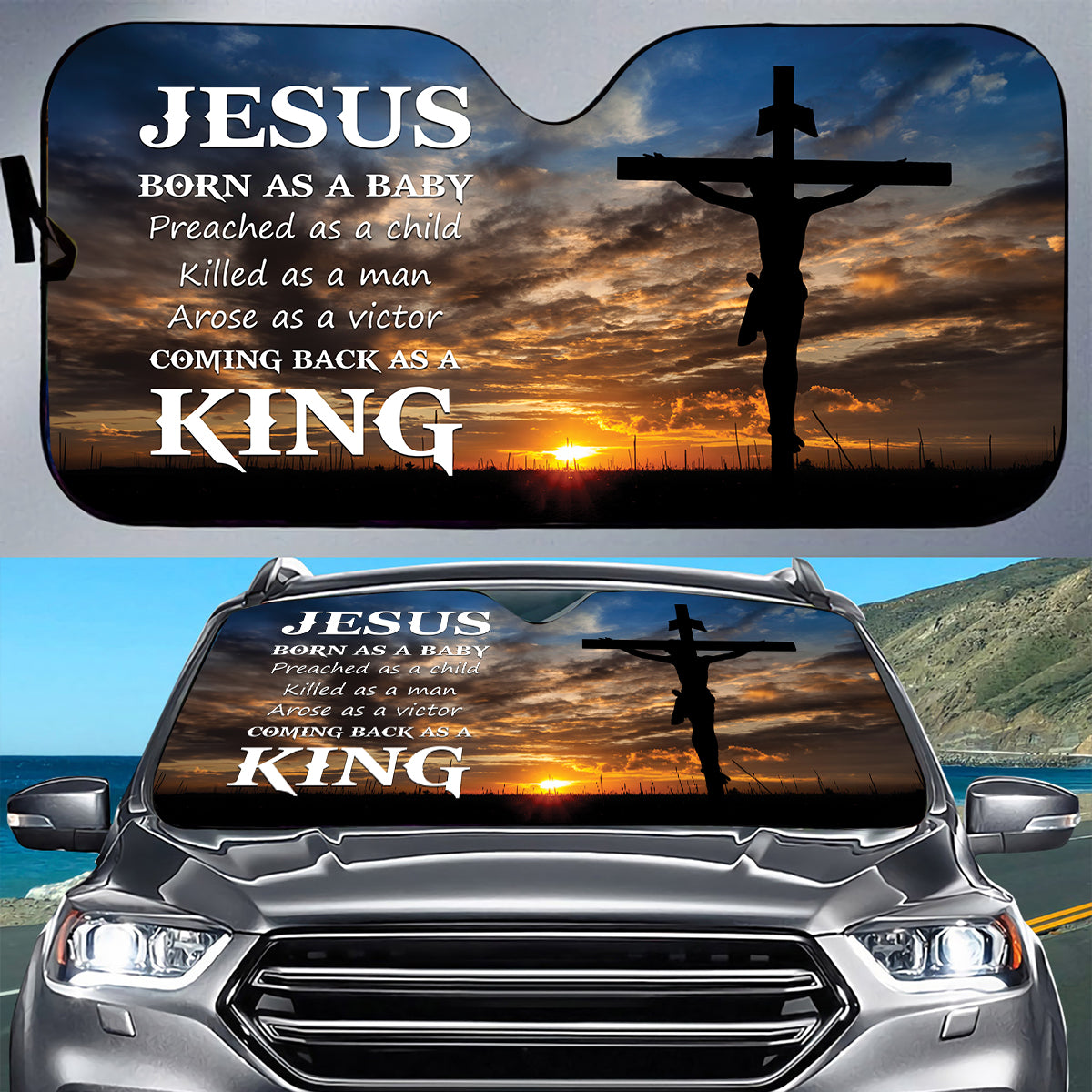 Teesdily | Jesus Christ Crucifixion Windshield Sun Shade, Holy Spirit Religious Car Auto Sun Shade, Christian Windshield Car Accessories