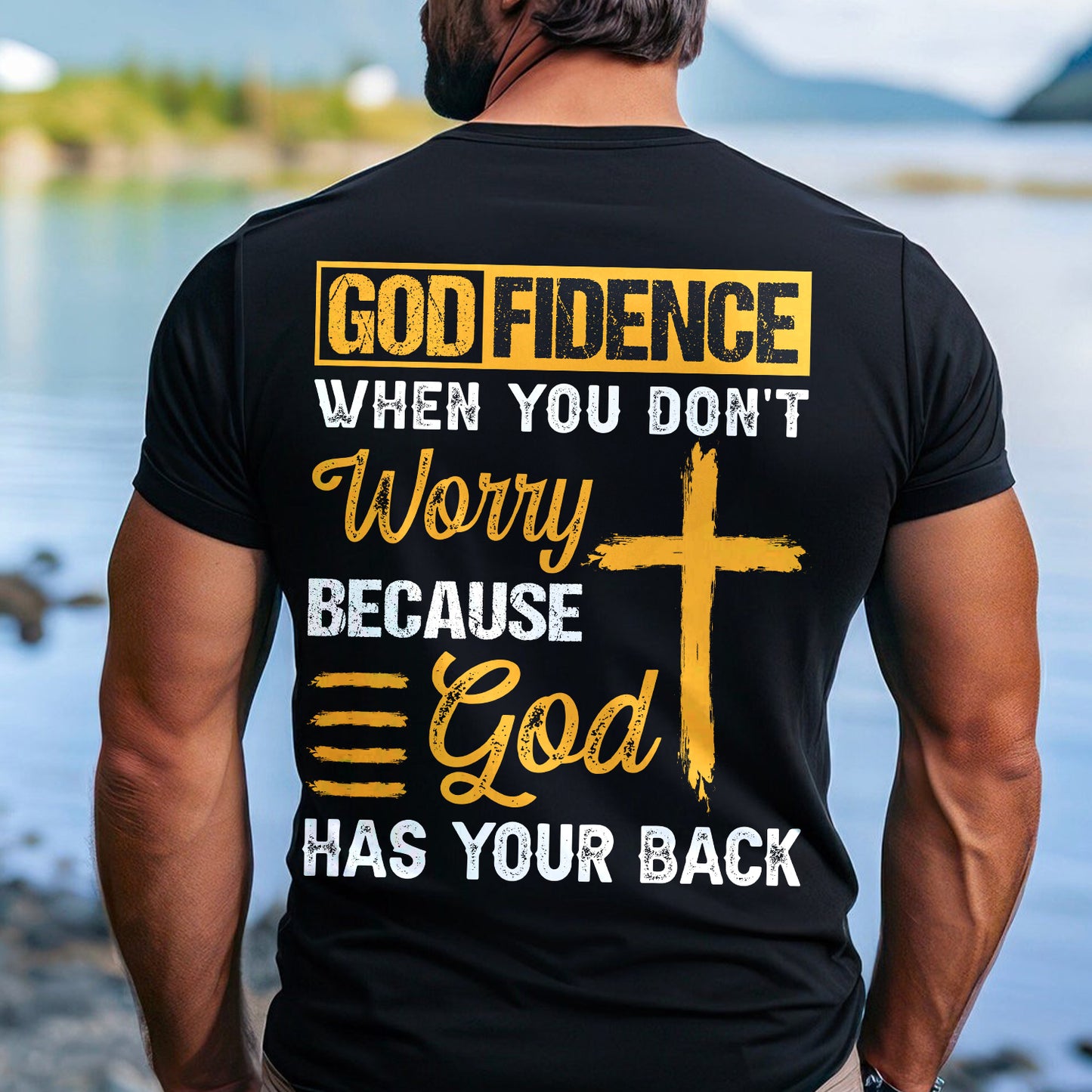 Teesdily | Jesus Cross Shirt, God Fidence When You Don't Worry Because God Has Your Back Tee Sweatshirt Hoodie Mug, Jesus Lovers Gifts, Christian Tee