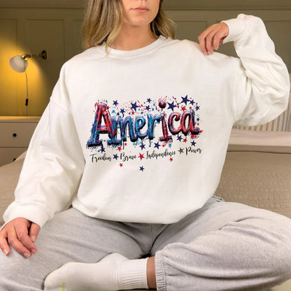 Teesdily | America Shirt, Freedom Brave Independence Power, Indepdence Day Sweatshirt Hoodie, American Pride Gifts Mug