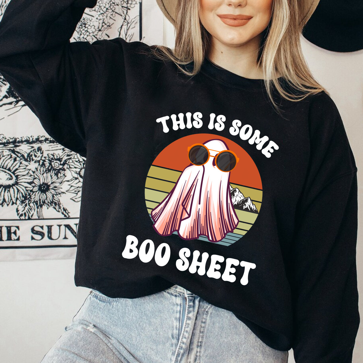 Teesdily | This Is Some Boo Sheet Shirt, Breast Cancer Boo Sheet Sweatshirt, Retro Halloween Boo Ghost Costume Hoodie Mug