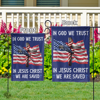 Teesdily | Jesus American Flag, In God We Trust In Jesus Christ We Are Saved House Flag Garden Flag 2024, American Patriotic Flag, Outdoor Decor Gifts