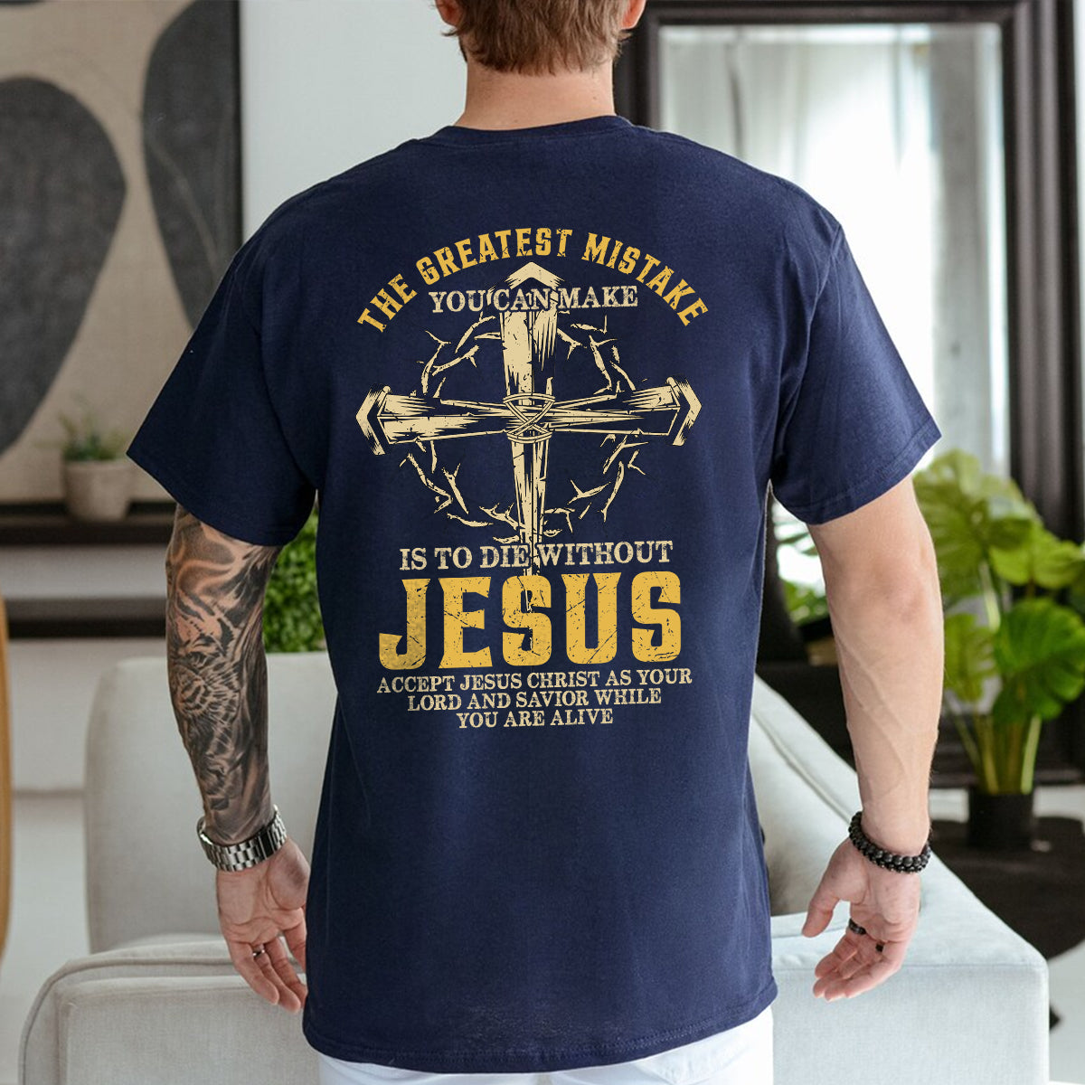 Teesdily | Jesus Nail Cross With Thorn Casual Shirt Backside, The Greatest Mistake You Can Make Hoodie Sweatshirt Mug, Jesus Lover Gifts