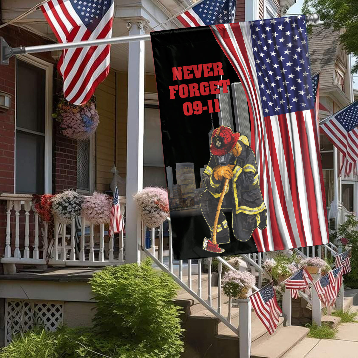 Teesdily | Never Forget September 11th Garden Flag, Firefighter American Flag House Yard Outdoor Decor, Patriot Day Gifts, 911 Never Forget Flag