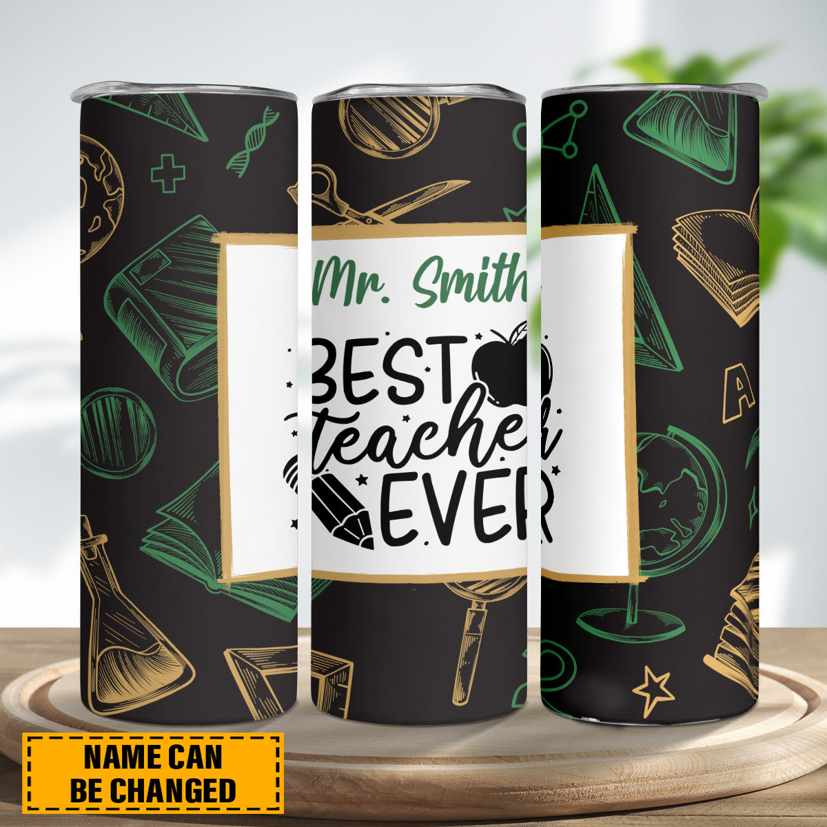 Teesdily | Personalized Best Teacher Ever Skinny Tumbler, Back To School Pattern Insulated Tumbler 20oz, Teacher Gifts