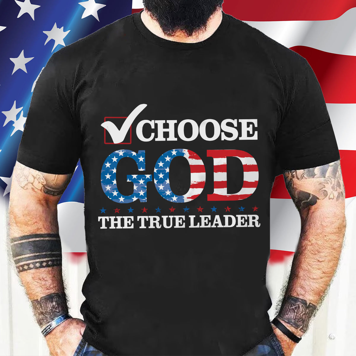 Teesdily | Choose God The True Leader Shirt, Happy Independence Day Shirt, Jesus Patriot American Flag Sweatshirt Hoodie Mug, Jesus Lovers Gift