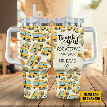 Teesdily | Customized School Bus Driver Tumbler 40oz, Thank You For Keeping Me Safe Cup, Back To School Tumbler, Teacher Life Mug, Bus Driver Gift