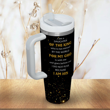 Teesdily | Personalized Woman Warrior 40oz Tumbler, I Am A Daughter Of The King Insulated Tumbler, Daughter Of God Tumbler With Handle And Straw