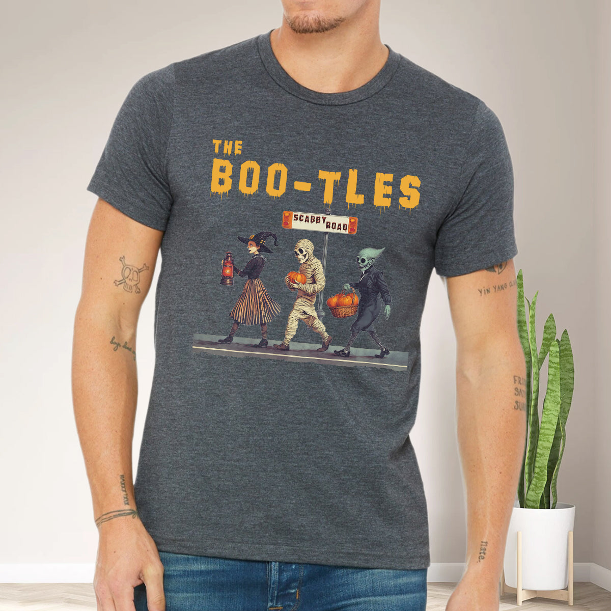 Teesdily | The Boo-tles Shirt, Retro Halloween Ghost Sweatshirt, Scabby Road Witchy Hoodie Mug, Spooky Season Skeleton Pumpkin Halloween Boo Gift