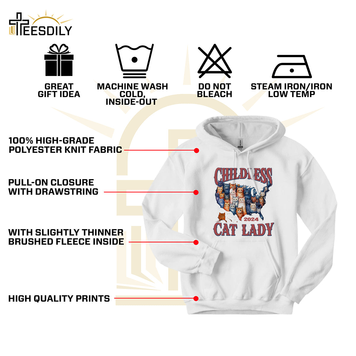 Teesdily | Childless Cat Lady 2024 Shirt, American Map Cats T-shirt, Funny Childless Cat Lady For Ka-mala Sweatshirt Hoodie Mug, Cat Lovers Gift