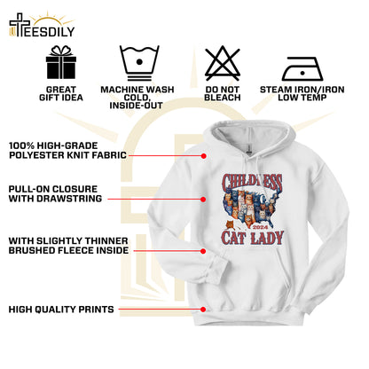 Teesdily | Childless Cat Lady 2024 Shirt, American Map Cats T-shirt, Funny Childless Cat Lady For Ka-mala Sweatshirt Hoodie Mug, Cat Lovers Gift