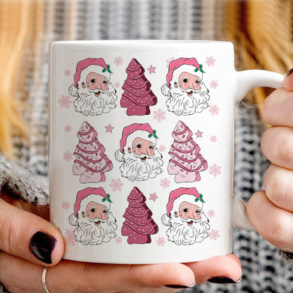 Teesdily | Santa Claus Cakes Shirt, Pink Christmas Tree Cakes Sweatshirt, Coquette Santa Cakes Hoodie, Coquette Bow Girly Mug