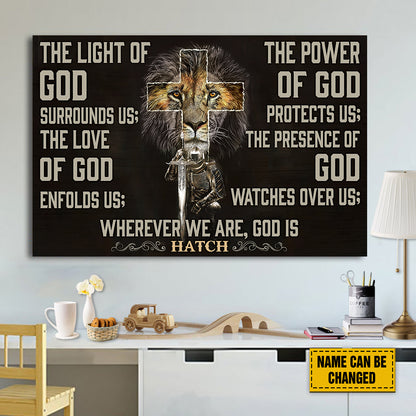 Teesdily | Customized Lion Of Judah Jesus Warrior Cross Poster, The Light Of God Surrounds Us Christian Canvas, Jesus Lovers Gifts, Home Decoration