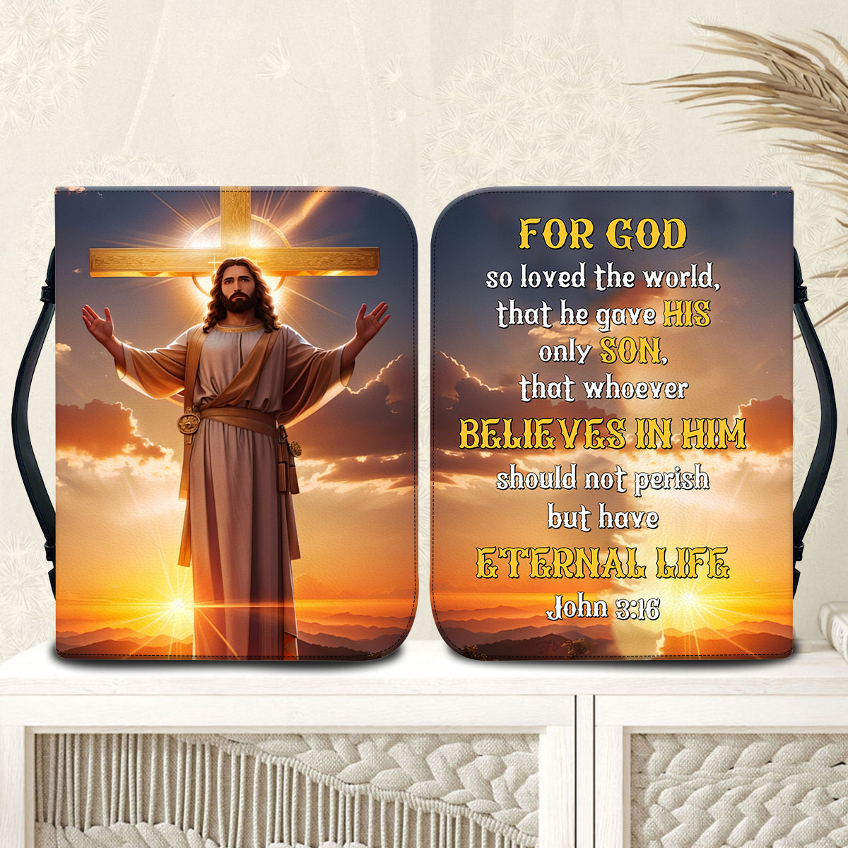 Teesdily | Custom Name Jesus Bible Cover, Jesus Christ Heaven Bible Case, For God So Loved The World Bible Accessories, Christian Gifts For Easter Day