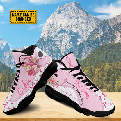 Teesdily | Custom Heal Cancer Nothing Is Impossible With God Running Shoes, Pink Ribbon Breast Cancer Awareness Basketball Shoes