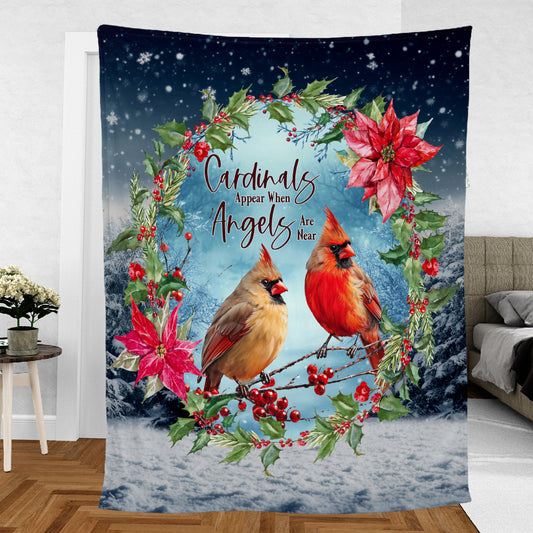 Teesdily | Cardinal Appear When Angels Are Near Blanket, Couple Cardinals Christmas Blanket, Memorial Throw Family Christmas Gift