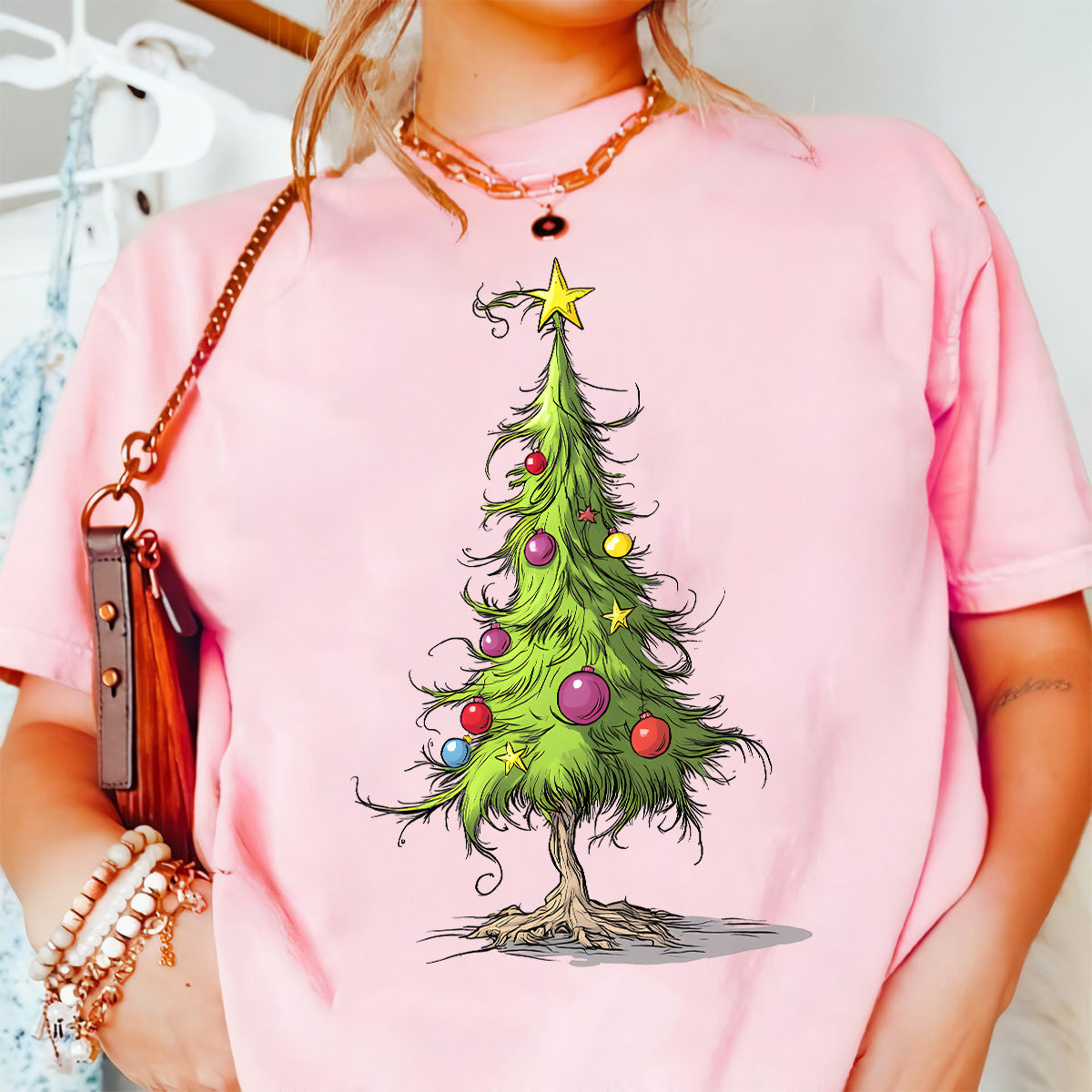 Teesdily | Christmas Tree Shirt, Christmas Tree Sweatshirt, Whimsical Christmas Tree Hoodie Mug, Christmas Lights Tree Tshirt Family