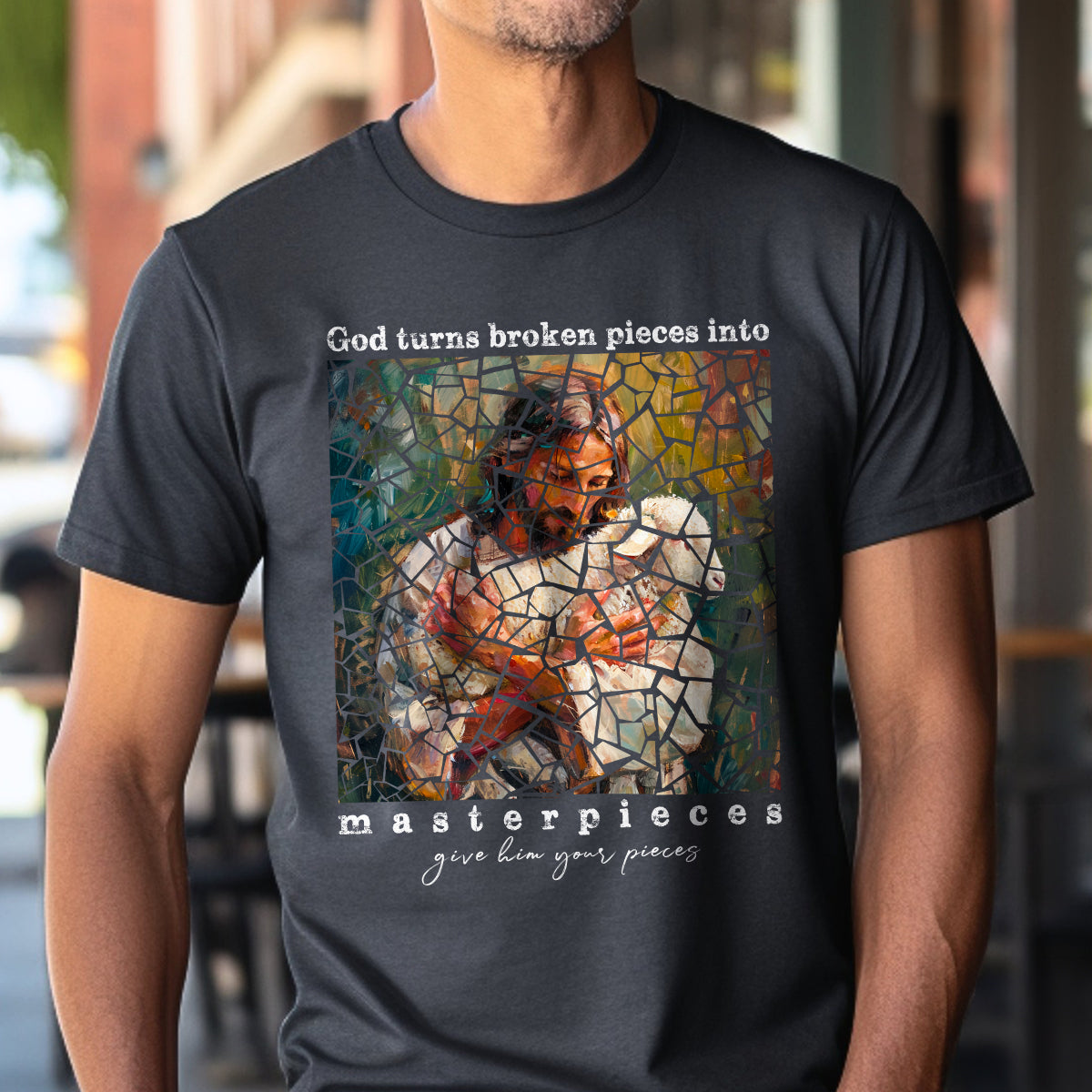 Teesdily | Jesus Lamb Shirt, God Turns Broken Pieces Into Masterpieces Give Him Your Pieces T-Shirt, Lamb Of God Sweatshirt Hoodie Mug Faith Gift