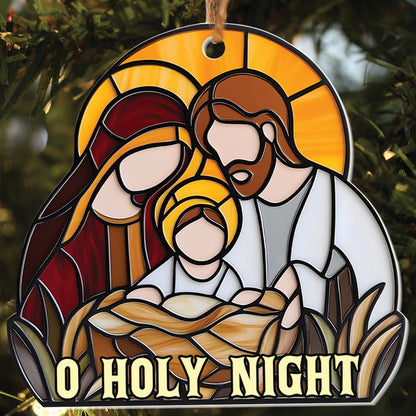 Teesdily | Jesus O Holy Night Christmas Ornament, Jesus Christ Nativity Stained Glass Print Ornament 2D, Holy Family Ornament Xmas