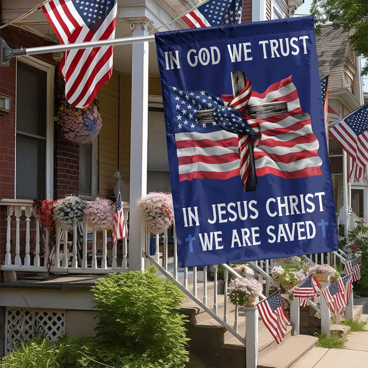 Teesdily | Jesus American Flag, In God We Trust In Jesus Christ We Are Saved House Flag Garden Flag 2024, American Patriotic Flag, Outdoor Decor Gifts