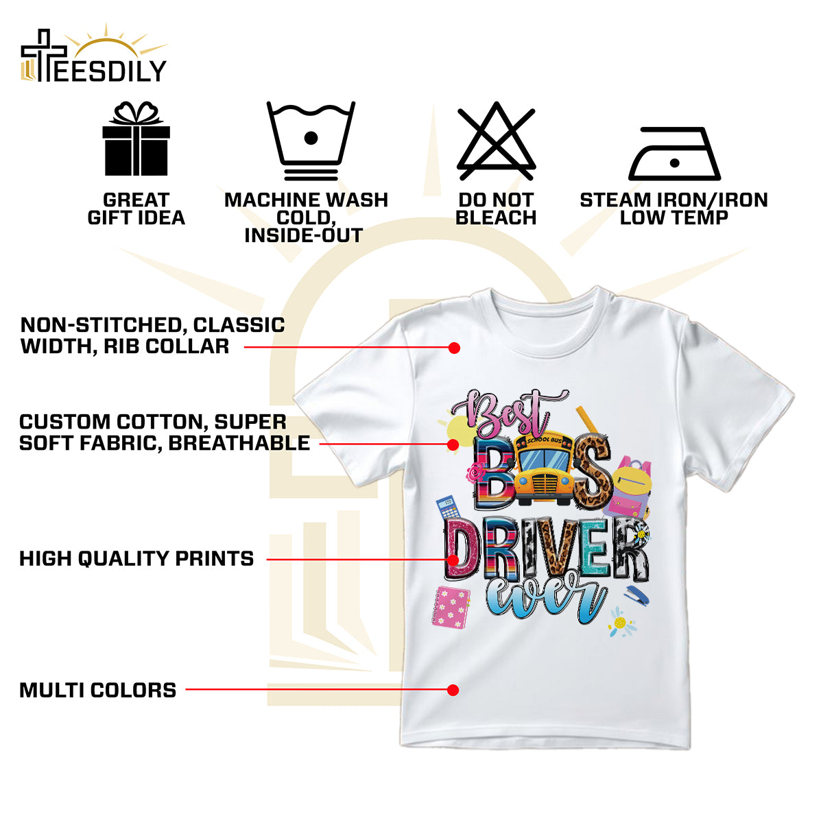 Teesdily | Best Bus Driver Ever Shirt, Back To School Season Tee, First Day Of School Shirt, School Bus Driver Mug Sweatshirt Hoodie, Bus Driver Gift