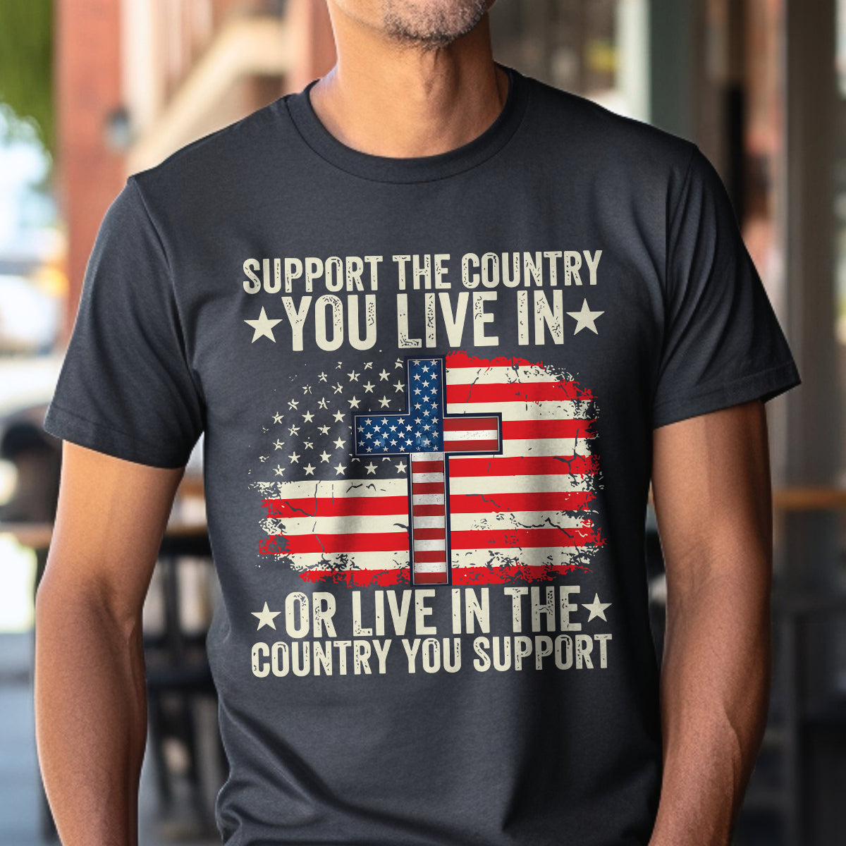 Teesdily | American Flag Jesus Cross Shirt, Support The Country You Live Tee Sweatshirt Hoodie Mug, Jesus Lovers Gifts, Patriotism Shirt