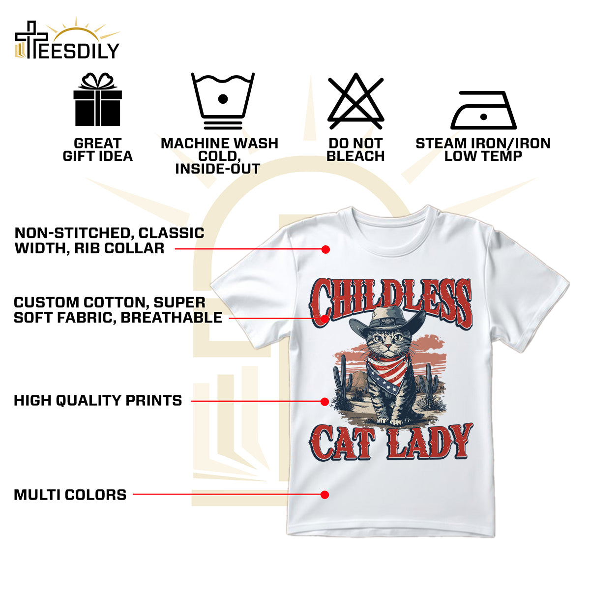 Teesdily | Childless Cat Lady Shirt, Childless Cat Lady For Comma La Sweatshirt Hoodie Mug, Vintage Cat Cowboy T-shirt, Kama-laa Tee, Patriot Gift