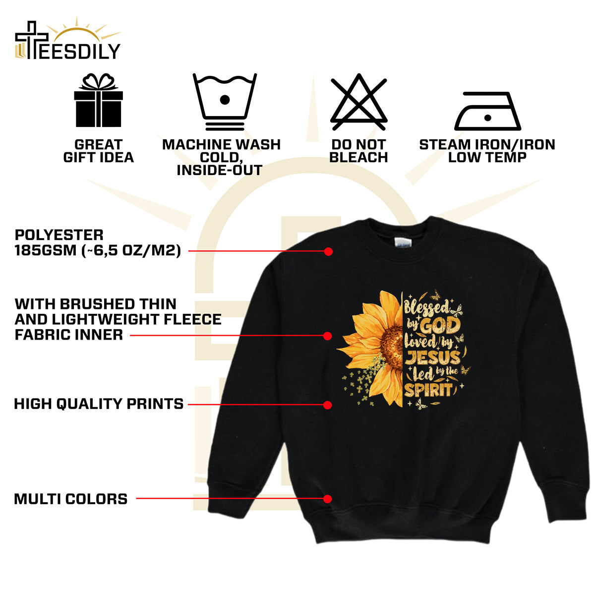 Teesdily | Jesus Christ Sunflower Tshirt, Blessed By God Loved By Jesus Sweatshirt Hoodie Mug, Jesus Cross Butterfly Shirt, Christian Girl Gifts