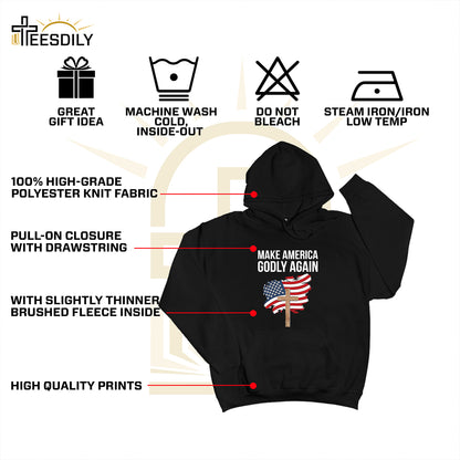 Teesdily | Jesus Cross Patriotism American Shirt, Make America Godly Again Jesus Shirt, Independence Day Unisex Tshirt Hoodie Sweatshirt Mug