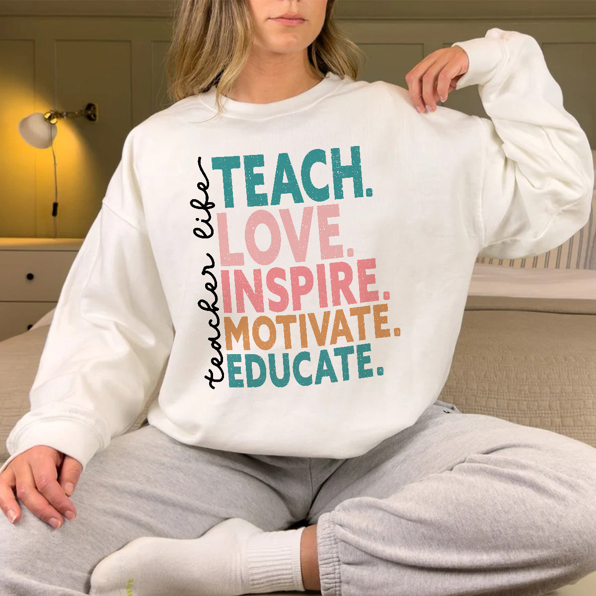 Teesdily | Teacher Unisex T-shirt, Teacher Life Teach Love Educate Tee Sweatshirt Hoodie Mug, Teaching Gifts, Back To School Shirt