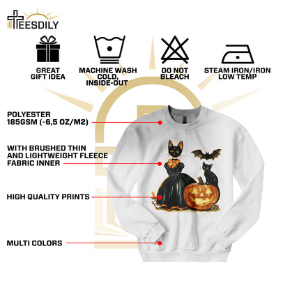 Teesdily | Cat Witch Halloween Shirt, Retro Halloween Pumpkin Sweatshirt, Black Cat Spooky Season Hoodie Mug, Cat Lover Gift