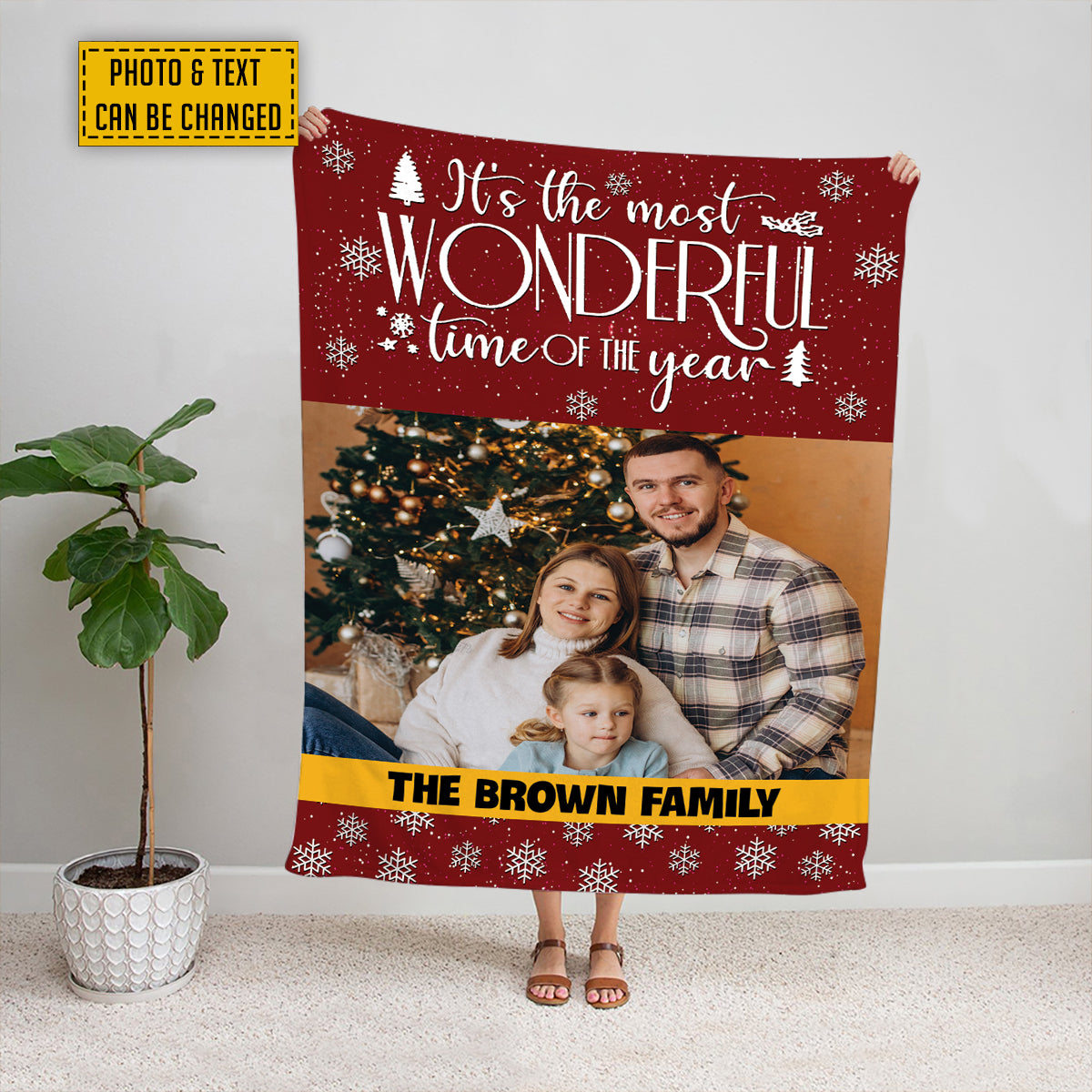 Teesdily | Family Christmas Customize Blankets With Photos Xmas Wonderful Time Of The Year Sherpa Blanket Christmas Custom Blanket With Picture Gifts