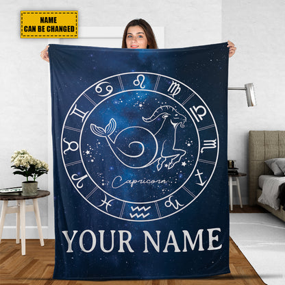 Teesdily | Capricorn Personalized Fleece Blanket With Name Horoscope Sherpa Blanket Zodiac Sign Constellation Astrology Adult Kid Birthday Gifts