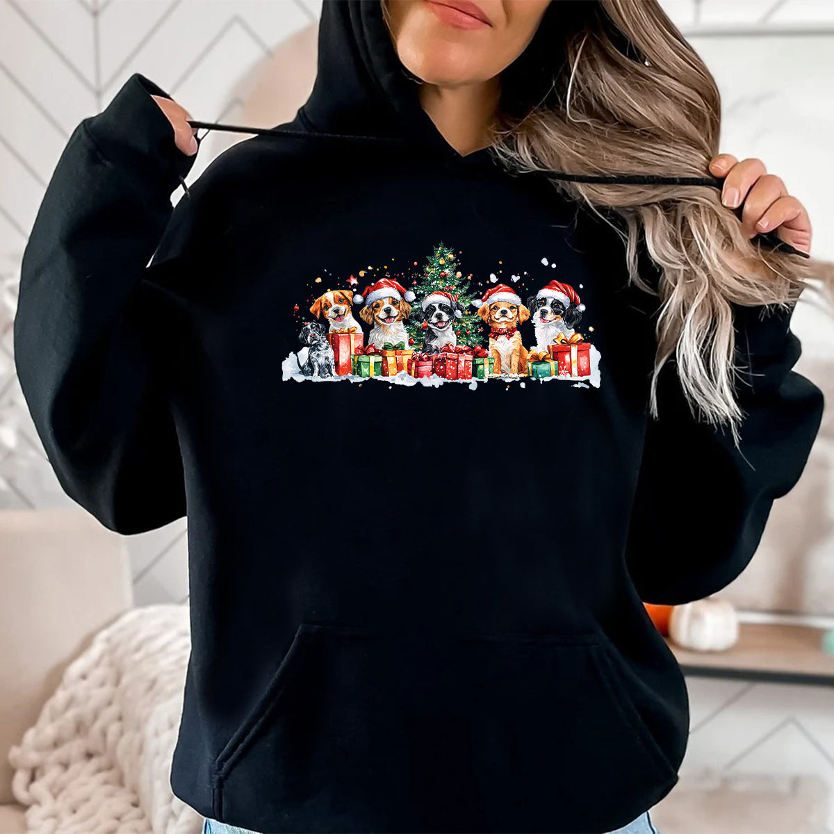 Teesdily | Christmas Dogs Shirt, Dog Lover Shirt, Cute Dog Christmas Sweatshirt Hoodie Mug, Cute Gift For Dog Lover, Dog Mom Tee