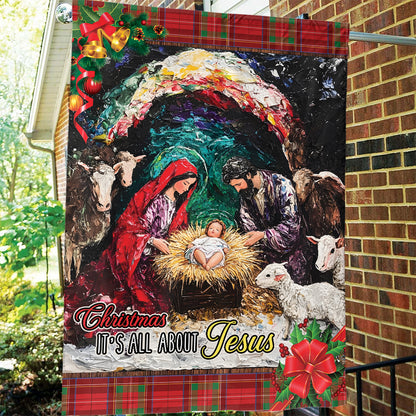 Teesdily | Christmas Jesus Garden Flag, Christmas It's All About Jesus Christian House Flag, Christmas Flag