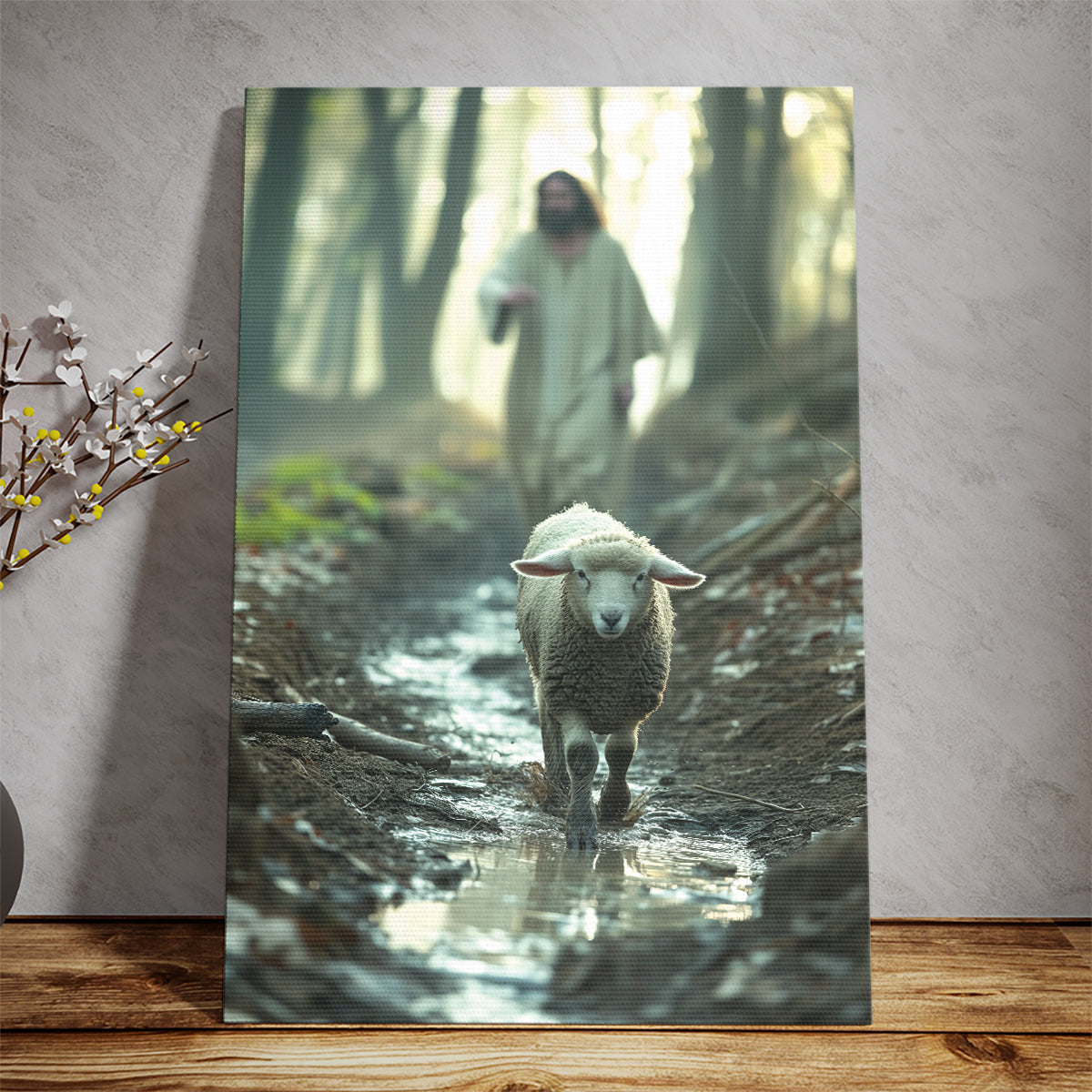 Teesdily | Jesus And Lamb Poster, Lamb Of God Canvas Poster Wall Art Decor, Jesus Running Lamb Faith Poster, Christian Art Gift Home Decoration