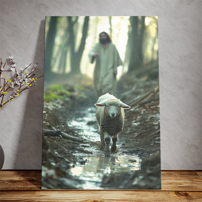 Teesdily | Jesus And Lamb Poster, Lamb Of God Canvas Poster Wall Art Decor, Jesus Running Lamb Faith Poster, Christian Art Gift Home Decoration