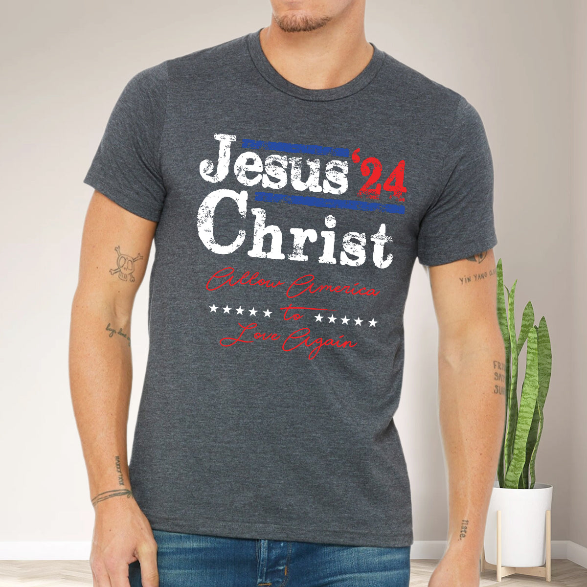 Teesdily | Jesus Christ Allow America To Love Again Jesus Shirt, Patriotism Men's Shirt, Independence American Sweatshirt Hoodie Mug, Christian Gifts