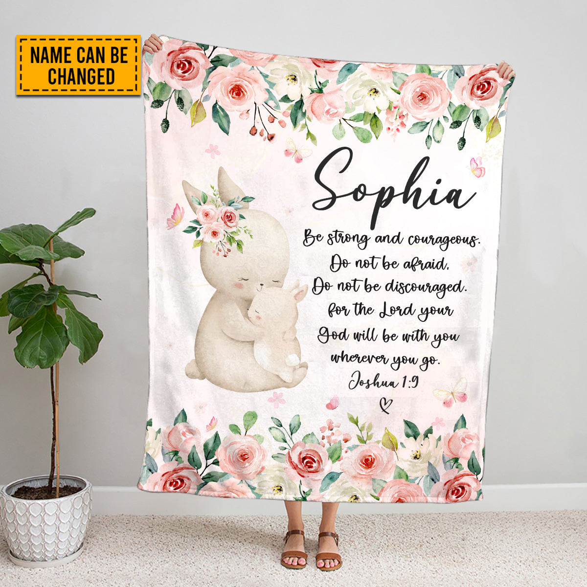 Teesdily | Rabbit Bunny Mom Baby Custom Fleece Blanket, God Verse Baby Blanket Gift, Baby Toddler Blanket, Floral Nursery Decor, Baby Shower Gifts